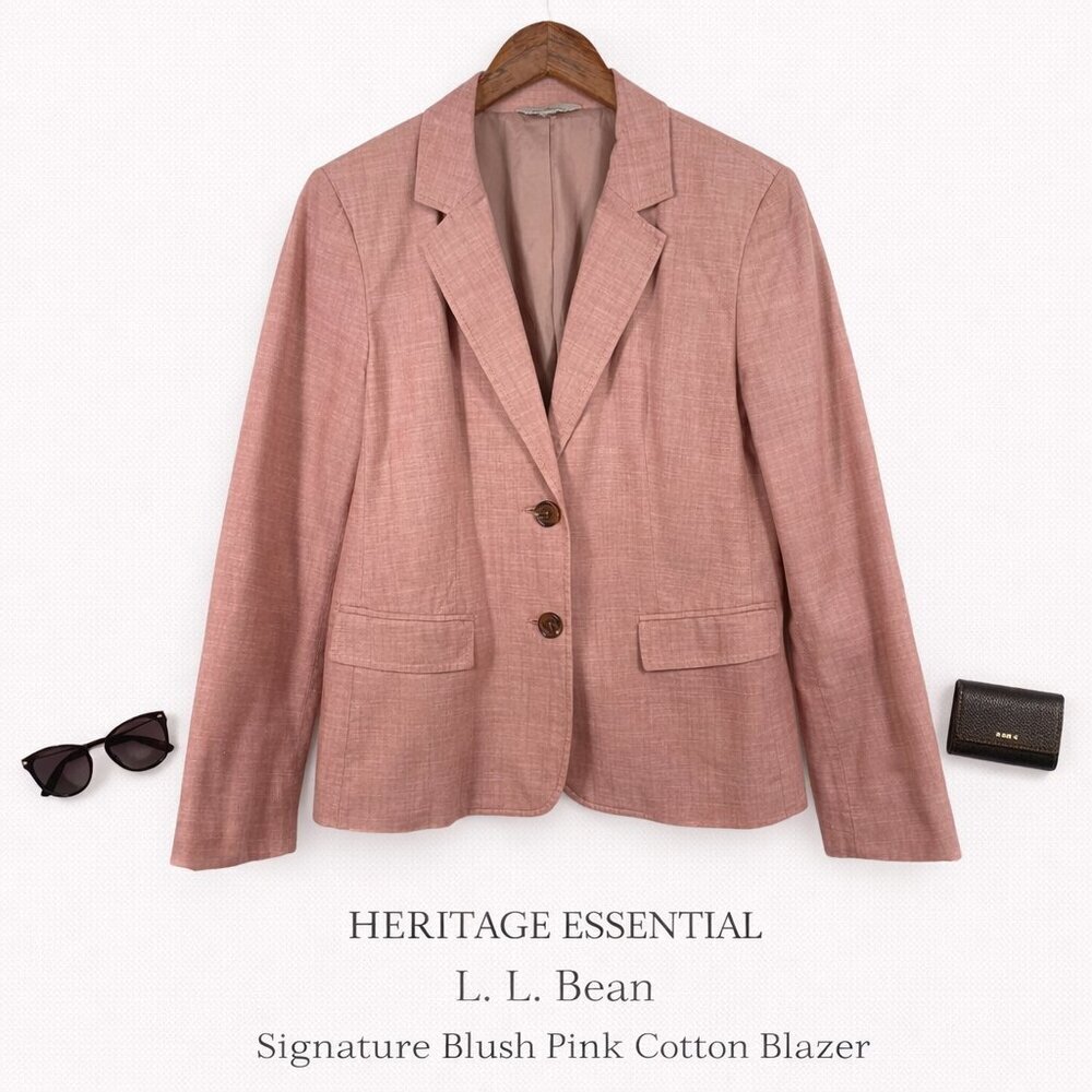LL Bean Signature Blush Pink Cotton Blazer Jacket Tailored M (10/12)